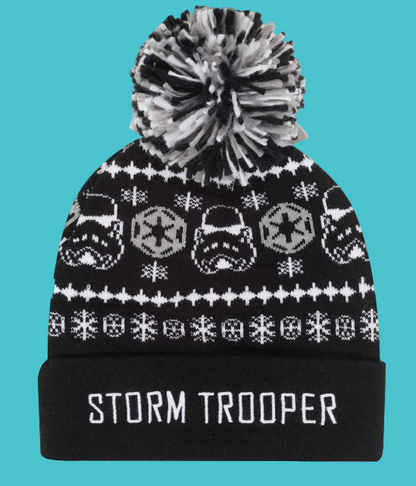 Star Wars Black beanie with white patterns and 'Storm Trooper' text 