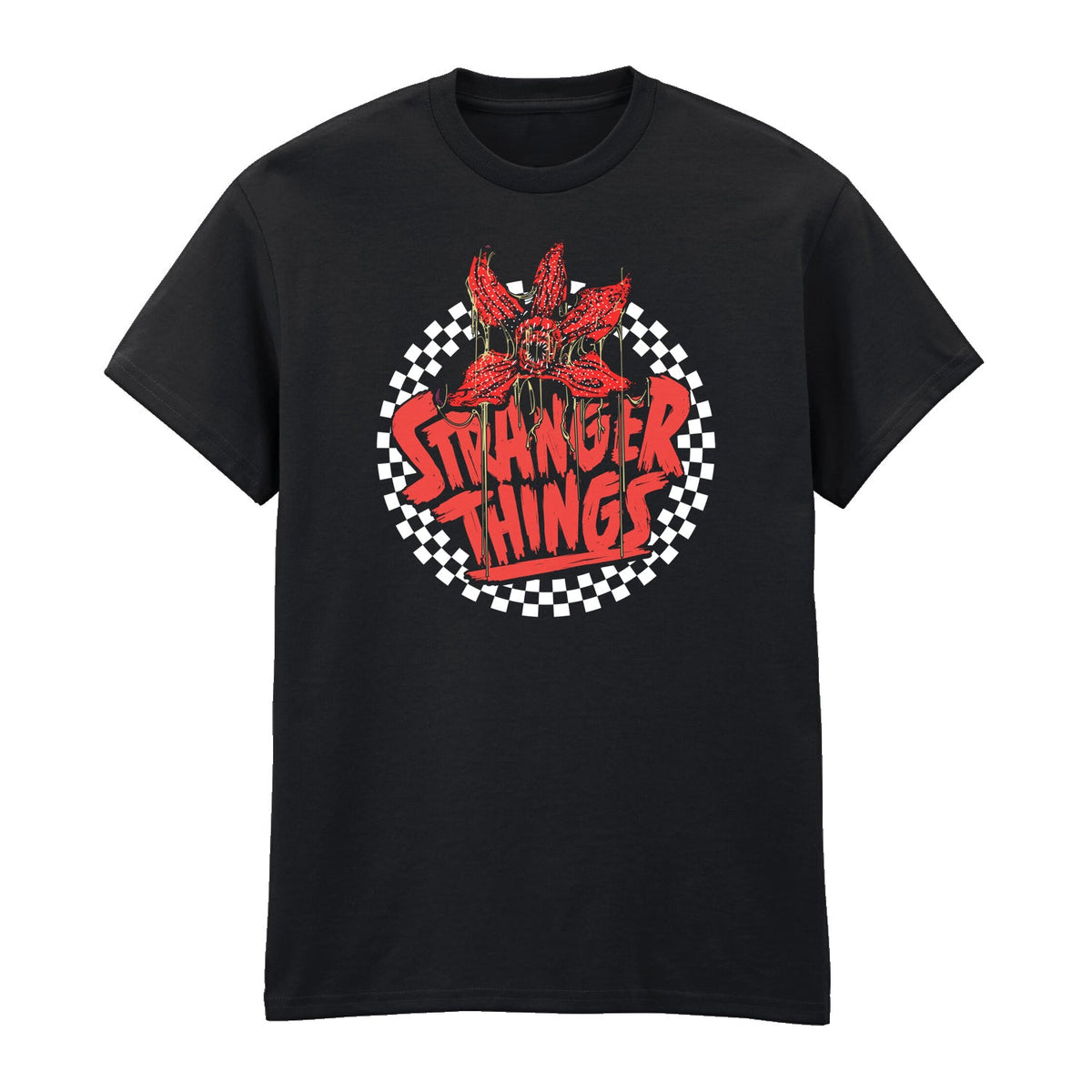 Stranger Things - Checkered Circle Black T-Shirt