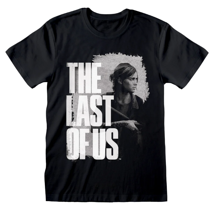 Black t-shirt with 'The Last of Us' graphic design on a white background