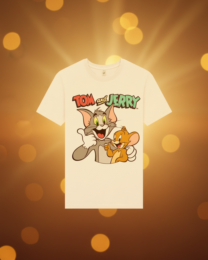 Tom and Jerry friends White Printed T-shirt Front