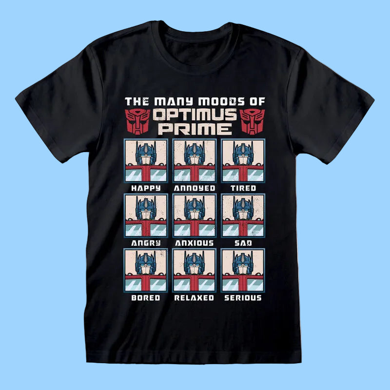 Transformers - Many Moods Of Optimus Prime Black T-Shirt