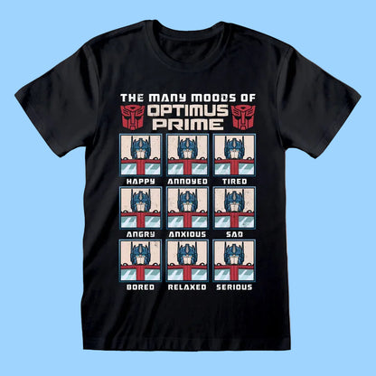 Transformers - Many Moods Of Optimus Prime Black T-Shirt