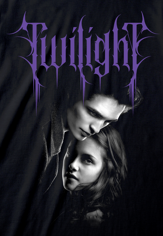 Black t-shirt with 'Twilight' graphic design featuring a couple and the title.