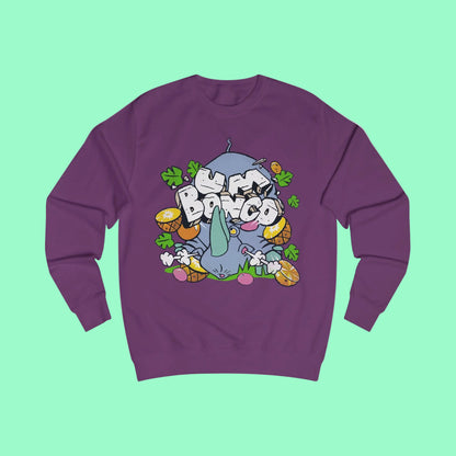Purple long sleeve sweatshirt with a Retro Um bongo Rhino design and logo