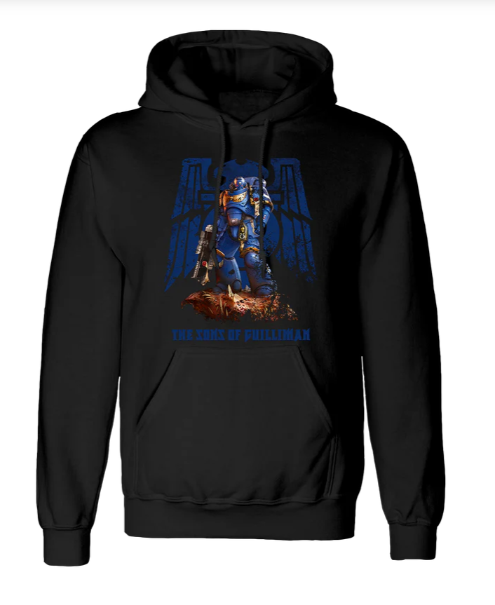 Black hoodie with graphic design on a white background