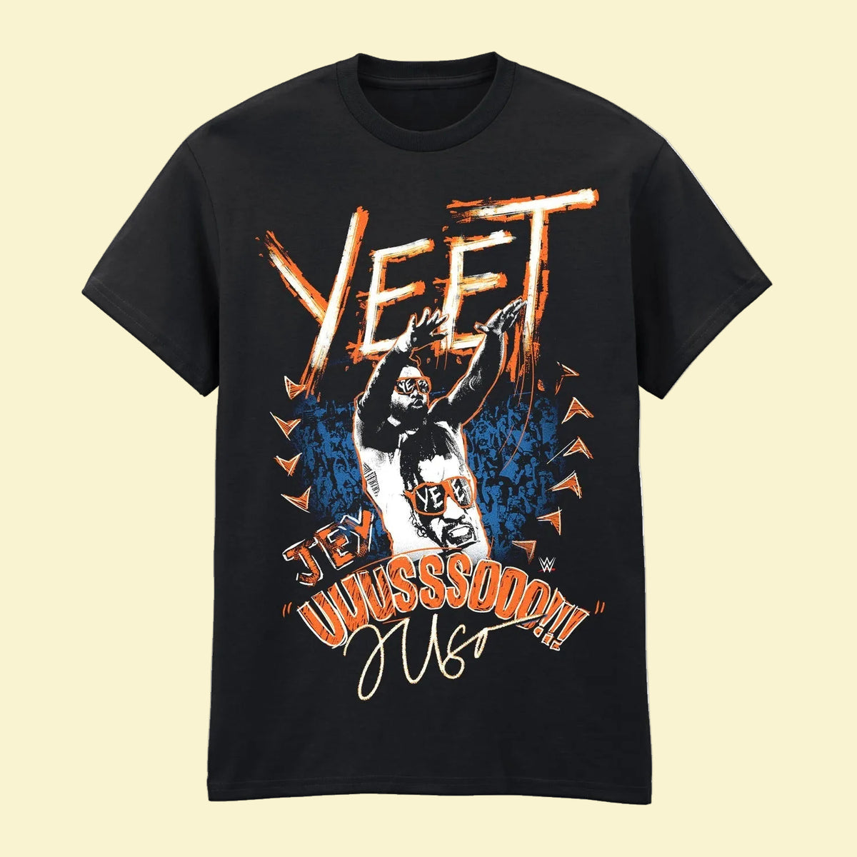 Black t-shirt with WWE Yeet graphic design and text 