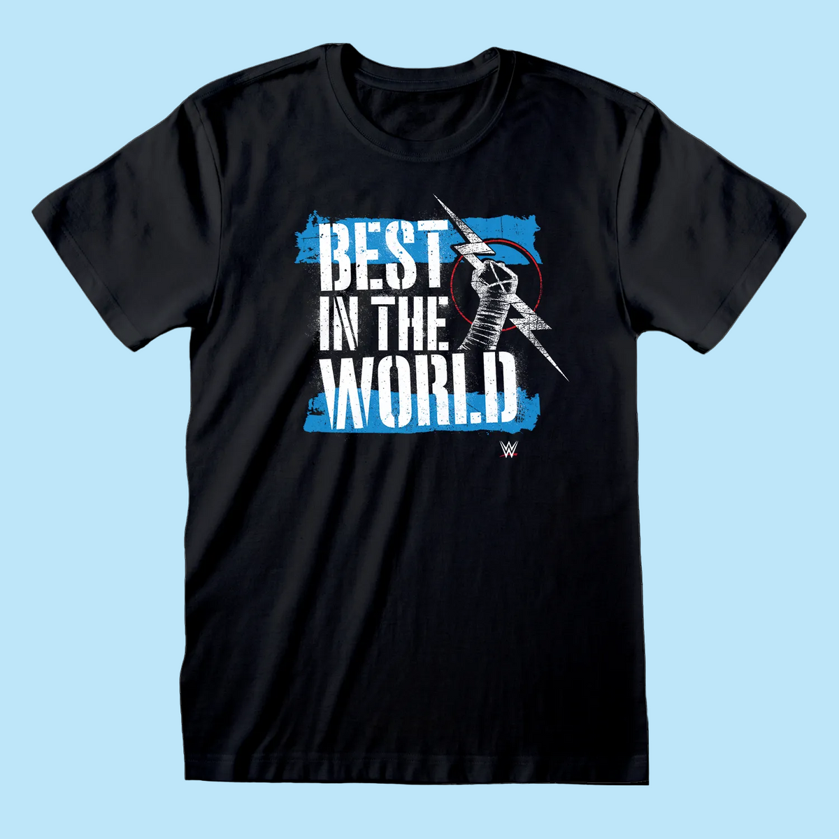 Black t-shirt with 'Best in the World' graphic and WWE logo 