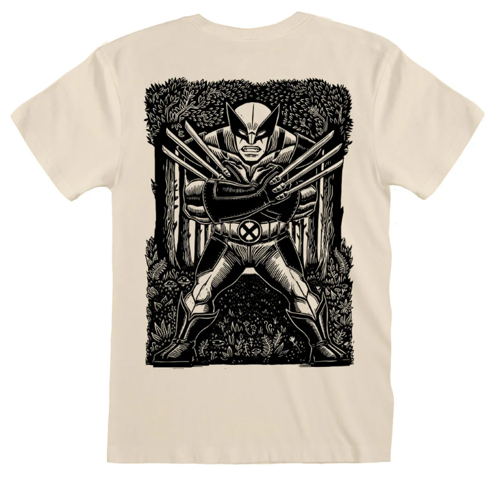 MARVEL COMICS - WOLVERINE LINOCUT FRONT AND BACK PRINT - T-SHIRT