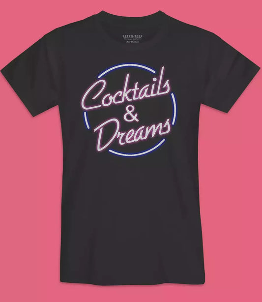 Retro Tees cocktails and dreams logo 80s movie fan black short sleeve t shirt