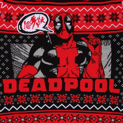 Deadpool character on a red and black patterned background with 'DEADPOOL' text.