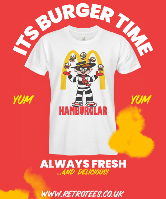 Hamburglar Juggling Burgers T-Shirt - Fun Fast Food Unisex Top