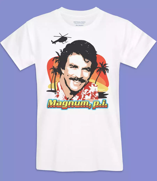 80s mens retro magnum pi white t shirt from retro tees