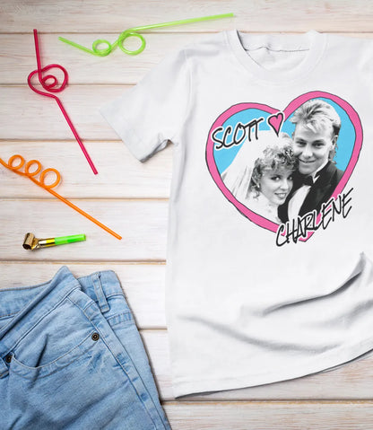 Scott & Charlene Heart Photo Tee | Retro Neighbours TV Wedding T-Shirt