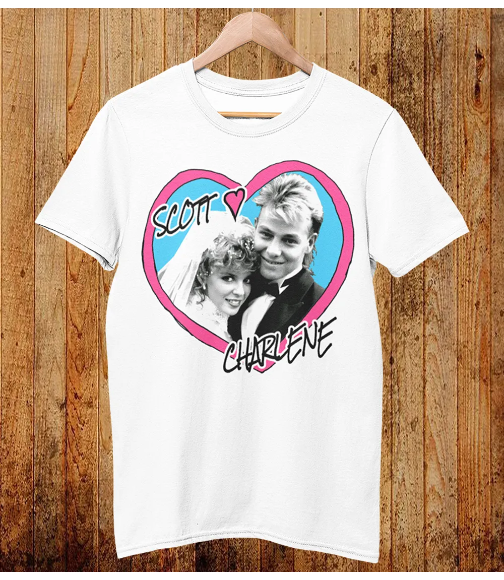 Scott & Charlene Heart Photo Tee | Retro Neighbours TV Wedding T-Shirt