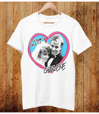 Scott & Charlene Heart Photo Tee | Retro Neighbours TV Wedding T-Shirt