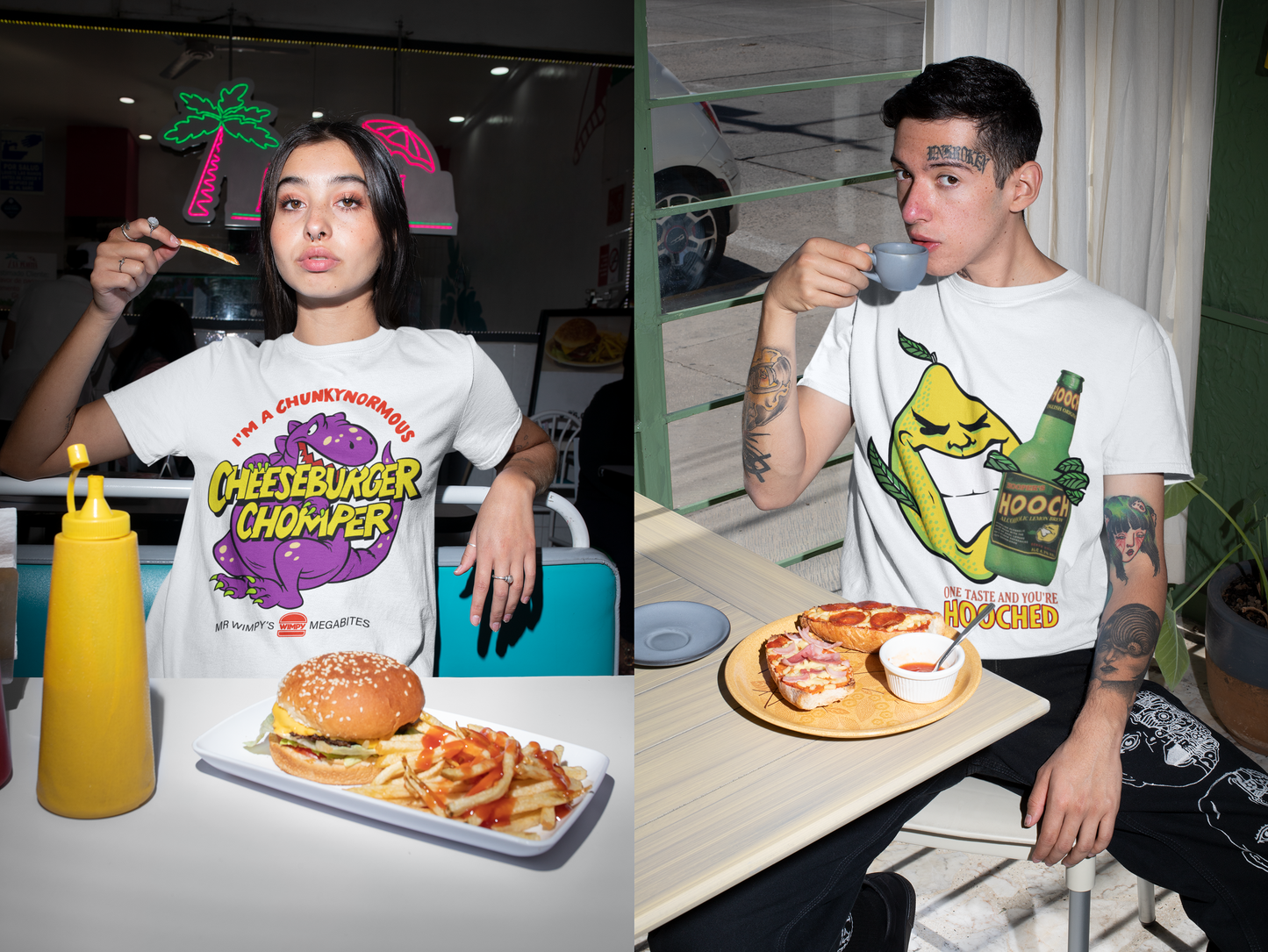 Retro Tees Cheeseburger Chomper T-Shirt - Fun Junk Food Unisex Tee