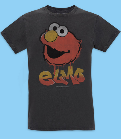 Men's Sesame Street Elmo Graffiti Vintage Washed Black T-shirt